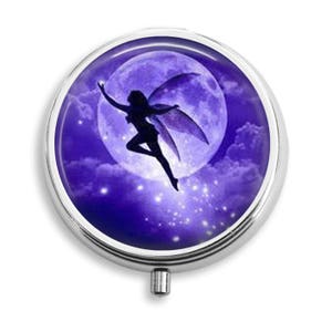 Pill Case Moon Fairy Purple Night Sky With Full Moon Pill Box Trinket Container Vitamin Holder Medicine Box Pill Box Mint Tin Gifts For Her