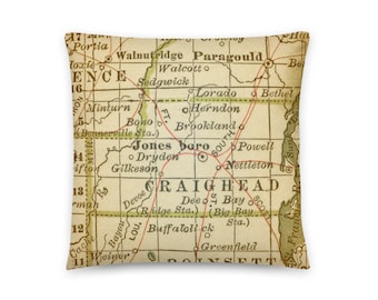 Arkansas Kaart Kussen / Jonesboro AR Throw Pillow / State City Maps Home Decor / Custom Map Kussens / Housewarming / New Home / Wedding Gifts