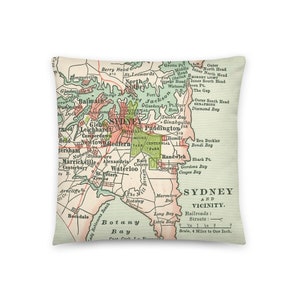 Australia Mapa Almohada / Sydney NSW / Nueva Gales del Sur / Decoración del hogar / Regalos de bienvenida / Tirar almohadas / Inserto incluido / Cuadrado o lumbar