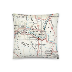 Grand Canyon National Park / Arizona Vintage Landkarte Kissen / AZ Karte Geschenke / Home Decor / Hausaufmunterung / Inklusive Einsatz / Quadrat oder Lumbar