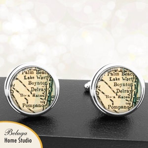 Kaart Manchetknopen Delray FL handgemaakte Cuff Links stad antieke kaarten Florida Groomsmen bruiloft partij vaders vaders mannen