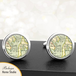 Manchetknopen Annapolis Kent eiland Maryland handgemaakte Cuff Links stadstaat kaarten MD Groomsmen bruiloft partij vaders vaders mannen