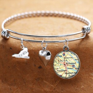 Charm Armband Richmond Virginia Kartenstatus VA Armreif Manschette Armband Vintage Karte Schmuck Edelstahl Armband Geschenke für Sie