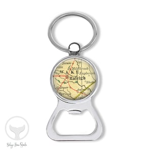North Carolina Custom Map Bottle Opener KEYCHAIN / Raleigh NC / Choose Your City / Custom Map Gifts Men Dad Graduation Groomsmen Friends image 1
