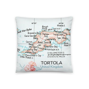 Tortola Ilhas Virgens Britânicas Mapa do Caribe Travesseiro/Férias personalizadas Lua de mel Presentes de casamento de aniversário/Decoração costeira de praia tropical