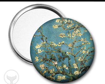 Van Gogh Famous Artist Mirror, Almond Blossoms, Holiday Gift, Alphabet Letters, Choose Pocket Mirror, Purse Hook or Compact Mirror