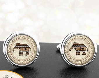 Elephant Cufflinks African Pattern Handmade Cuff Links