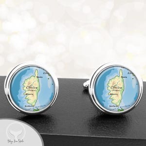 Carte Corse France Boutons de manchette, île de la Méditerranée, pays européens, boutons de manchette garçons d'honneur mariage pères papas hommes cadeaux de remise des diplômes