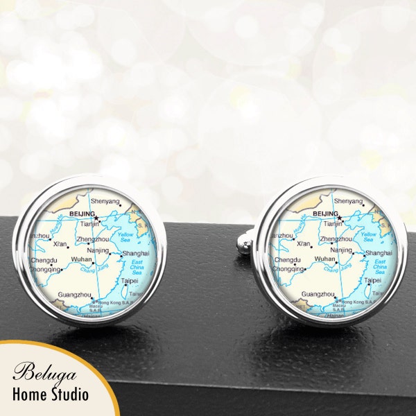 Cufflinks China Beijing Shanghai Taipei Guangzhou Maps Handmade Cufflinks Groomsmen Wedding Party Fathers Dads Men