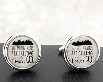 Cufflinks The Mountains Are Calling Typography Handmade Cuff Links Fathers Dads Men French Cuff Accessory