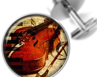 Classical Violin Cufflinks Groomsmen Wedding Party Fathers Dads Men