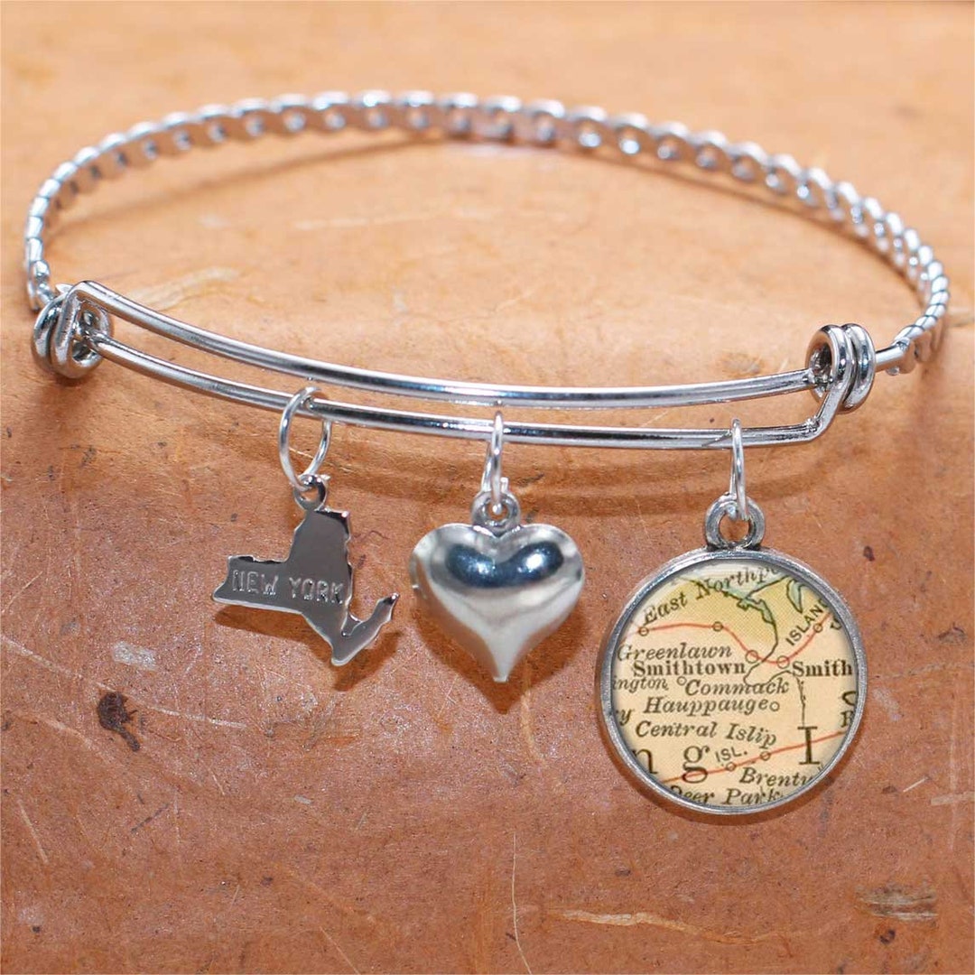 New York Map Bracelet / Commack NY / Long Island Suffolk County ...