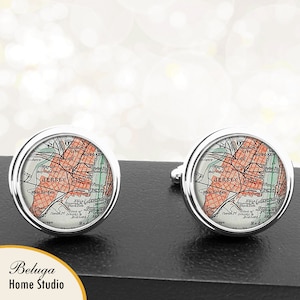 Kaart van manchetknopen New Jersey Jersey City handgemaakt Cuff Links VS stadstaat kaarten New Jersey Groomsmen bruiloft vaders vader mannen