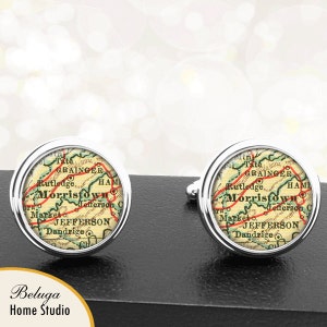 Manchetknopen Morristown TN handgemaakte kaart Cuff Links antieke kaarten Tennessee University stad Groomsmen bruiloft vaders vaders mannen afstuderen