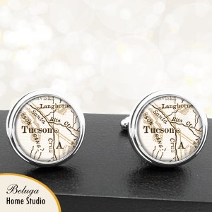 Kaart van manchetknopen Tuscon AZ handgemaakte Cuff Links VS stadstaat Maps Arizona Groomsmen bruiloft partij vaders vaders mannen