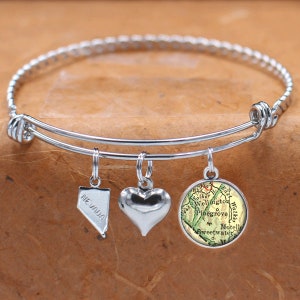 Nevada Map Bracelet / Pinegrove NV / Custom Map Charm Bracelet / Vintage Map Jewelry / Mappa Regali / Laurea Compleanno da Sposa