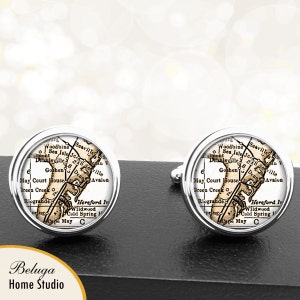 Kaart van manchetknopen Cape May NJ handgemaakte Cuff Links VS stadstaat kaarten New Jersey Groomsmen bruiloft partij vaders vaders mannen