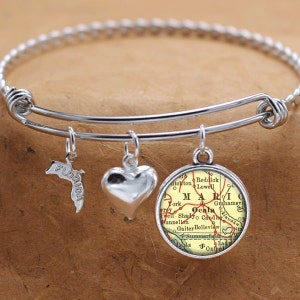 Ocala, Florida kaart FL staat Bangle bedelarmband gepersonaliseerde aangepaste Vintage kaart sieraden RVS armband