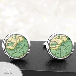 North Carolina Map Cufflinks / Pamlico Sound NC Cuff Links / Custom State City Towns Maps / Wedding Fathers Dads Men / Money / Tie Clips