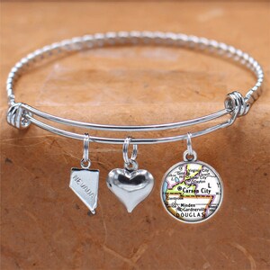 Nevada Mappa Bracciale / Carson City NV / Custom Map Charm Bracelet / Vintage Map Gioielli / Mappa Regali / Carda Compleanno Laurea