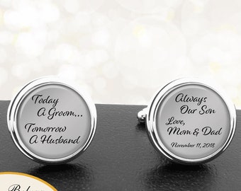 Personalized Cufflinks Today A Groom Handmade Cuff Links for Grooms  Wedding Men Son Gift From Mom And Dad / Gift From Parents To Son