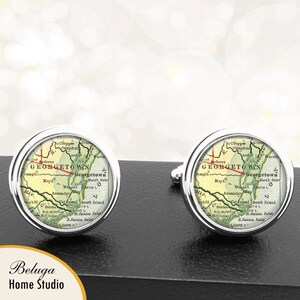 Manchetknopen Georgetown South Carolina handgemaakte Cuff Links stadstaat kaarten SC Groomsmen bruiloft partij vaders vaders mannen