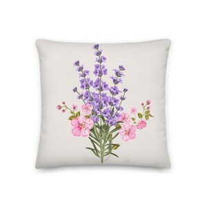 Lavender and Sakura Floral Bouquet Decorative Pillow / Home Decor / Throw Pillow / Sofa Pillow / Pink & Purple Flowers  / Housewarming