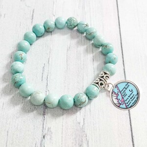 Surf City NJ / New Jersey Bracelet / Beaded Bracelet With Map Charm / Turquoise or Tiger Eye Natural Stones / Your City State Map Jewelry