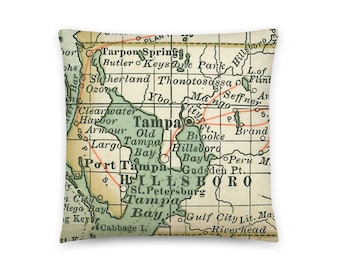 Florida Map Pillow / Tampa FL Throw Pillow / State City Maps Home Decor / Custom Map Pillows / Housewarming / New Home / Wedding Gifts