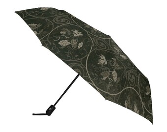 Rain Umbrella / Patterns Black and Gray Leaf Swirl Design / Anti UV Automatic Premium Umbrella / Outside or Underside Printing