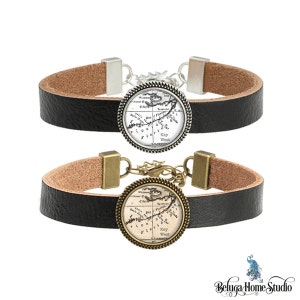 Key West Floride clés Floride Antique carte noir cuir Bracelet personnalisé City ou ville bijoux cadeaux FL