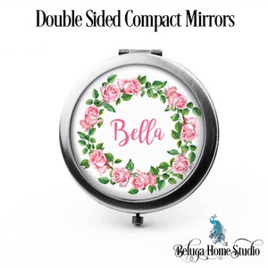Kleiner Spiegel Aquarell Stil Rosa Rosen Blumenkranz The Bella Brautjungfer Geschenke Kosmetikspiegel Personalisierte Geschenke