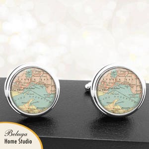 Kaart Manchetknopen Port Arthur Lake Superior provincie van Canada van Ontario handgemaakte Cuff Links Canadese stad kaarten Groomsmen bruiloften vaders vaders