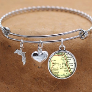 St Lucie Florida Map FL State Charm Bangle Bracelet Personalized Custom Vintage Map Jewelry Stainless Steel Bracelet