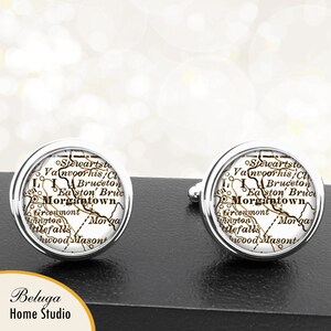 Manchetknopen Morgantown WV handgemaakte Cuff Links stadstaat kaarten West Virginia Groomsmen bruiloft partij vaders vaders mannen