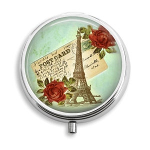 Carte postale Paris Pill Box Pill Case Case Holder Pill Container Trinket Box PillBox Vitamin Holder Medicine Box Mint Tin