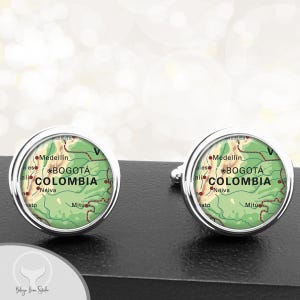 Bogota-Columbia kaart manchetknopen, Zuid-Amerika, manchetknopen voor bruidsjonkers, huwelijksfeest, vaders, vaders, mannen, afstuderen, cadeaus landstadkaart