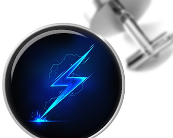 Cufflinks Blue Lightning Bolt Handmade Cuff Links for Dads Fathers Men