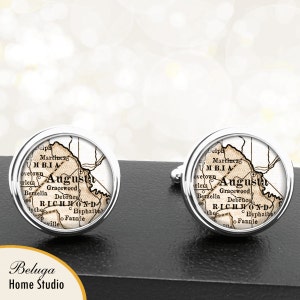 Map Cufflinks Augusta Georgia Handmade Cuff Links City State Maps GA Groomsmen Wedding Party Fathers Dads Men