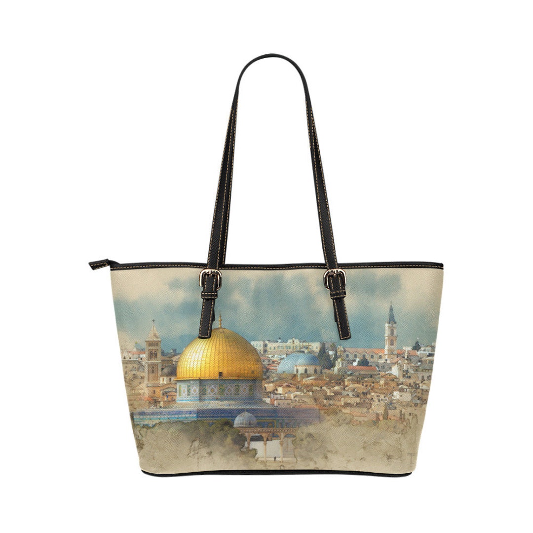 Personalized Leather Tote Bag, Jerusalem, Israel, the Dome, Shoulder