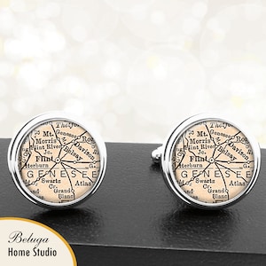 Kaart van manchetknopen Flint Michigan handgemaakte Cuff Links stadstaat Maps MI Groomsmen bruiloft partij vaders vaders mannen