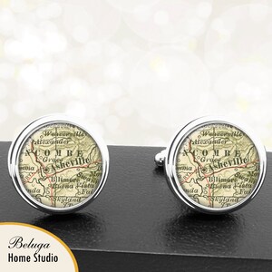 Manchetknopen Asheville North Carolina handgemaakte Cuff Links stadstaat kaarten NC Groomsmen bruiloft partij vaders vaders mannen