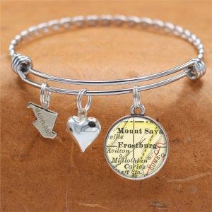 Maryland Map Bracelet / Frostburg MD / Charm Bracelet / Vintage Map Jewelry / Bridesmaid Birthday Graduation Gifts For Her