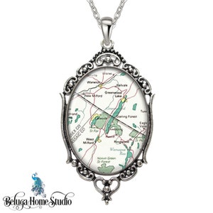 Map Pendant West Milford New Milford Sterling Forest Bellvale Ringwood Warwick Greenwood Lake New Jersey Oval Filigree Pendant NJ Necklace