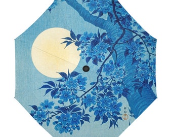 Rain Umbrella / Famous Artists Ohara Koson / Full Moon Blue Tree / Anti UV Automatic Premium Umbrella with Outside or Underside Printing