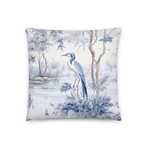 Blue Heron Pillow / Coastal Birds / Home Decor / Throw Pillow / Accent Pillow for Chair or Sofa / Housewarming Gift / Insert Included