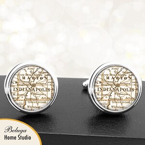 Kaart van manchetknopen Indianapolis IN handgemaakte Cuff Links stadstaat Maps Indiana Groomsmen bruiloft partij vaders vaders mannen