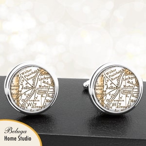 Kaart van manchetknopen Joliet Illinois handgemaakte Cuff Links stadstaat Maps IL Groomsmen bruiloft partij vaders vaders mannen