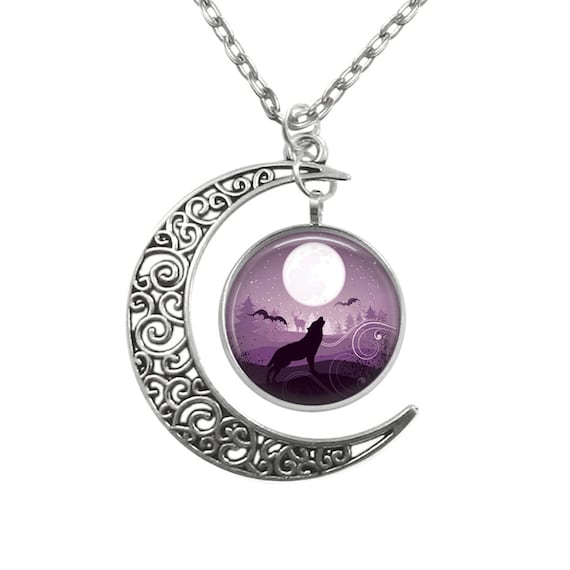 Wolf aullidos a la Luna Colgante Collar-Reino Unido Stock