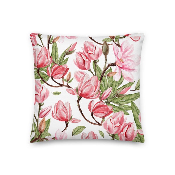 Beautiful Magnolias Floral Pattern Decorative Pillow / Home Decor / Throw Pillow / Sofa Pillow / Magnolia Flowers  / Housewarming Gift